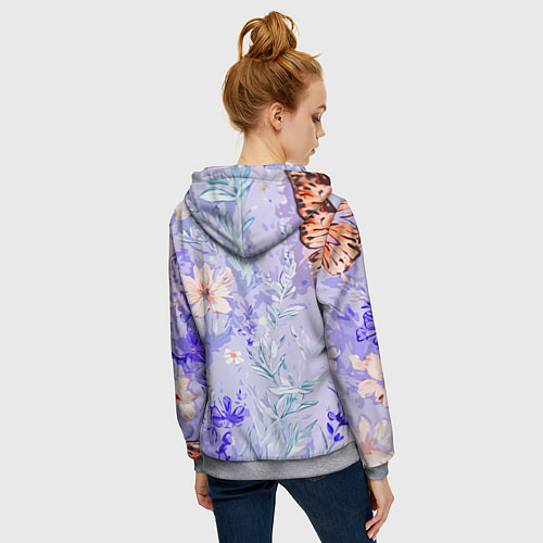 Женская толстовка на молнии Растения на розовом фоне / 3D-Меланж – фото 4