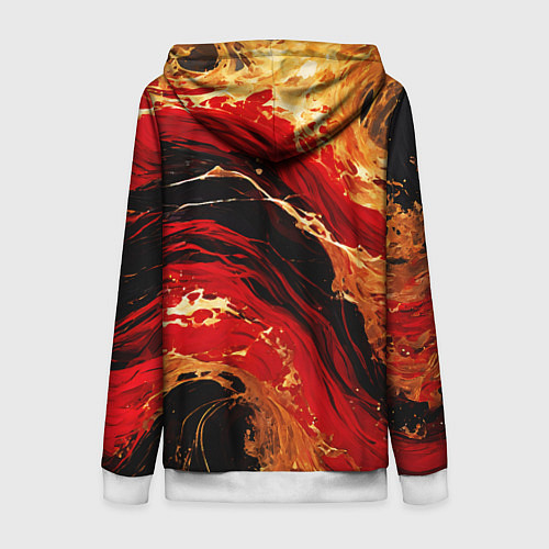 Женская толстовка на молнии Красно-золотые брызги на чёрном фоне / 3D-Белый – фото 2