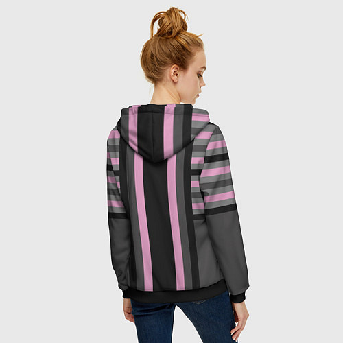 Женская толстовка на молнии Розово серый полосатый узор / 3D-Черный – фото 4