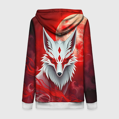 Женская толстовка на молнии Японская лиса на красном / 3D-Белый – фото 2