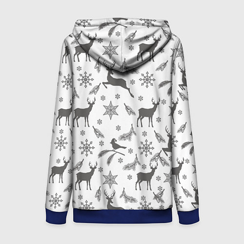 Женская толстовка на молнии Новогодние мотивы олени и снежинки / 3D-Синий – фото 2