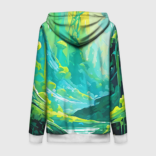 Женская толстовка на молнии Зелёная кислотная абстракция / 3D-Белый – фото 2