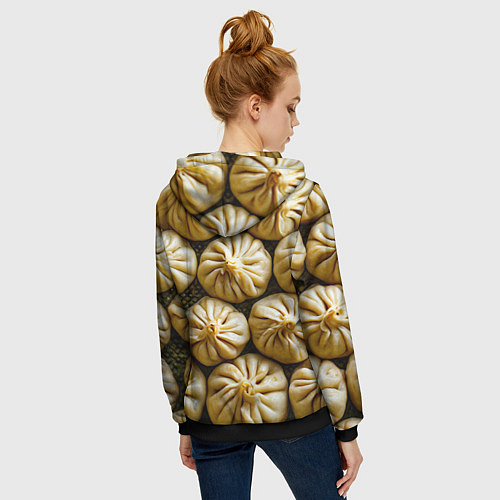 Женская толстовка на молнии Хинкали / 3D-Черный – фото 4