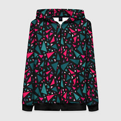 Толстовка на молнии женская Синие красные треугольники на черном фоне, цвет: 3D-черный