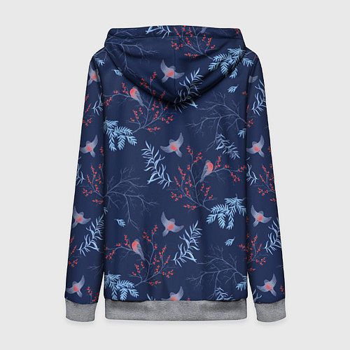 Женская толстовка на молнии Зимние ветки и птицы / 3D-Меланж – фото 2