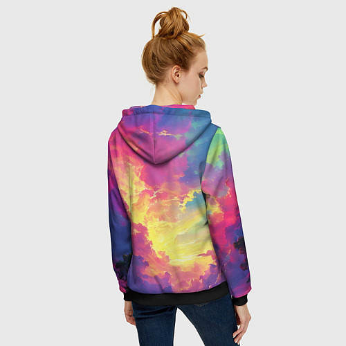 Женская толстовка на молнии Розовые облака на синем небе / 3D-Черный – фото 4