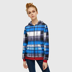 Толстовка на молнии женская Чёрные полосы на сине-белом фоне, цвет: 3D-красный — фото 2