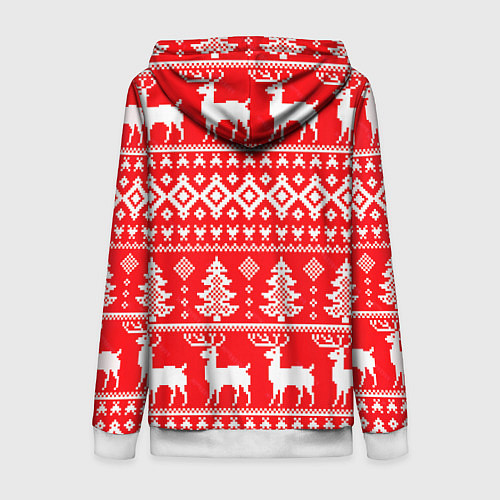 Женская толстовка на молнии Новогодние мотивы елки и олени на красном / 3D-Белый – фото 2
