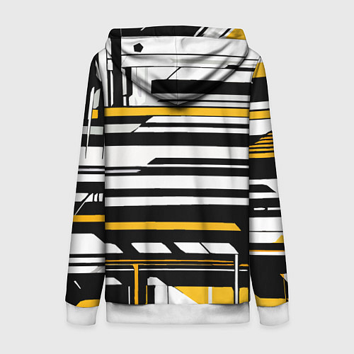 Женская толстовка на молнии Жёлто-белые технологические линии на чёрном фоне / 3D-Белый – фото 2