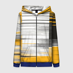 Толстовка на молнии женская Чёрные вертикальные полосы на жёлто-белом фоне, цвет: 3D-синий