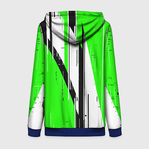 Женская толстовка на молнии Black and white vertical stripes on a green backgr / 3D-Синий – фото 2