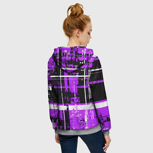 Женская толстовка на молнии Фиолетово-белый гранж на чёрном фоне / 3D-Меланж – фото 4