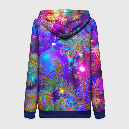 Женская толстовка на молнии Новогоднее свечение гирлянд / 3D-Синий – фото 2