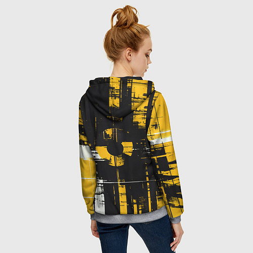 Женская толстовка на молнии Жёлто-белый гранж на чёрном фоне / 3D-Меланж – фото 4