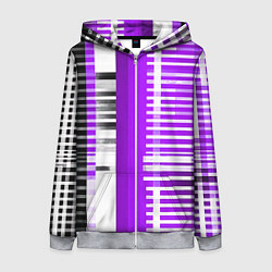 Женская толстовка на молнии Белые полосы на чёрно-фиолетовом фоне