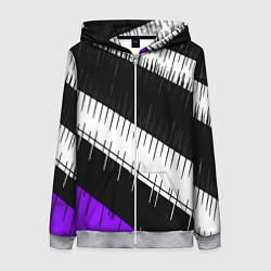 Женская толстовка на молнии Диагональные чёрно-белые полосы на фиолетовом фоне