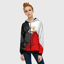 Толстовка на молнии женская Герб России - красно-белый, цвет: 3D-черный — фото 2
