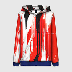 Женская толстовка на молнии Вертикальные чёрно-белые линии на красном фоне