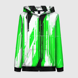 Женская толстовка на молнии Вертикальные чёрно-белые линии на зелёном фоне