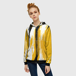 Толстовка на молнии женская Вертикальные чёрно-белые линии на жёлтом фоне, цвет: 3D-черный — фото 2