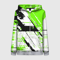 Толстовка на молнии женская Diagonal black and green stripes on a white backgr, цвет: 3D-меланж