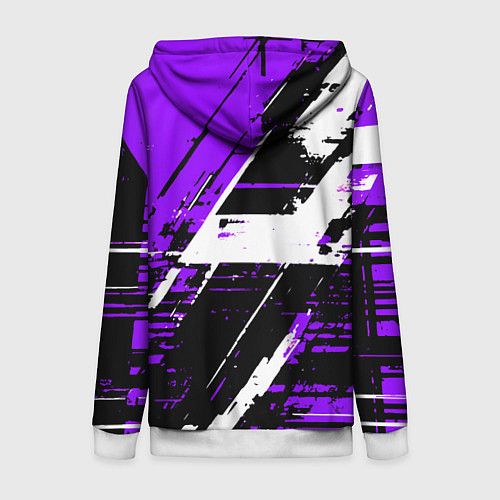 Женская толстовка на молнии Diagonal black and white stripes on a purple backg / 3D-Белый – фото 2