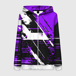 Толстовка на молнии женская Diagonal black and white stripes on a purple backg, цвет: 3D-белый