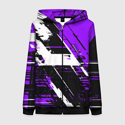 Толстовка на молнии женская Diagonal black and white stripes on a purple backg, цвет: 3D-черный