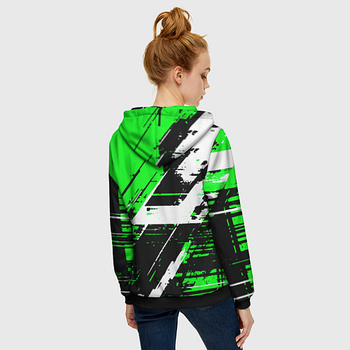 Женская толстовка на молнии Diagonal black and white stripes on a green backgr / 3D-Черный – фото 4