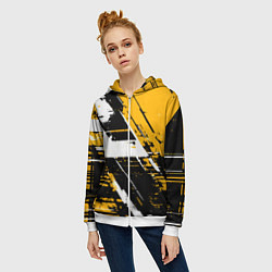 Толстовка на молнии женская Diagonal black and white stripes on a yellow backg, цвет: 3D-белый — фото 2