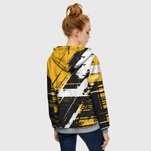 Женская толстовка на молнии Diagonal black and white stripes on a yellow backg / 3D-Меланж – фото 4