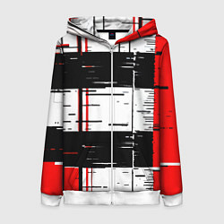 Женская толстовка на молнии Чёрные и красные полосы на белом фоне