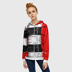Толстовка на молнии женская Чёрные и красные полосы на белом фоне, цвет: 3D-белый — фото 2