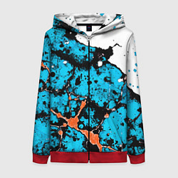 Толстовка на молнии женская Оранжево-голубая абстракция на белом фоне, цвет: 3D-красный