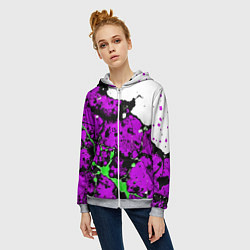 Толстовка на молнии женская Зелёно-розовая абстракция на белом фоне, цвет: 3D-меланж — фото 2
