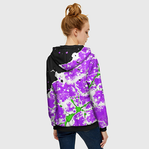 Женская толстовка на молнии Зелёно-фиолетовая абстракция на чёрном фоне / 3D-Черный – фото 4