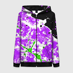 Толстовка на молнии женская Зелёно-фиолетовая абстракция на чёрном фоне, цвет: 3D-черный