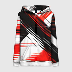 Женская толстовка на молнии Диагональные красно-чёрные линии на белом фоне