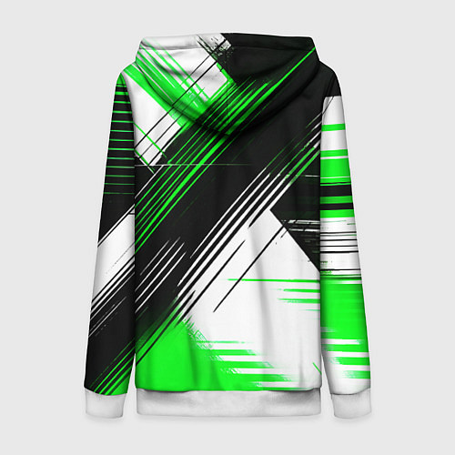 Женская толстовка на молнии Диагональные зелёно-чёрные линии на белом фоне / 3D-Белый – фото 2