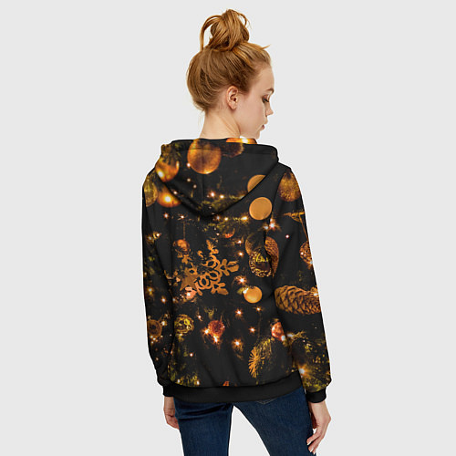 Женская толстовка на молнии Новогоднее украшение / 3D-Черный – фото 4
