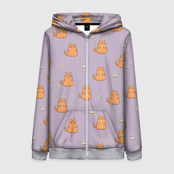 Толстовка на молнии женская Праздничный кот Рыжинс, цвет: 3D-меланж