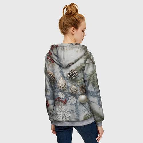 Женская толстовка на молнии Новогодние игрушки и шишки / 3D-Меланж – фото 4