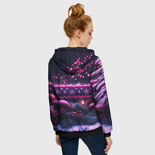 Женская толстовка на молнии Новый год в фиолетовом свете / 3D-Черный – фото 4