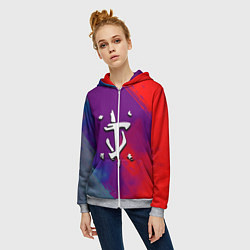 Толстовка на молнии женская Doom неоновые краски, цвет: 3D-меланж — фото 2