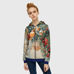 Толстовка на молнии женская Большие и маленькие новогодние шары, цвет: 3D-синий — фото 2