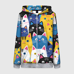 Женская толстовка на молнии Много цветных котиков