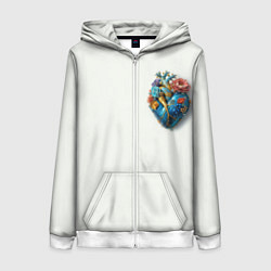 Женская толстовка на молнии Металлическое сердце кораллы и цветы