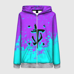 Толстовка на молнии женская Doom краски неон лого, цвет: 3D-меланж