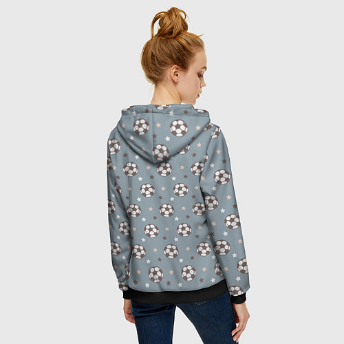 Женская толстовка на молнии Футбольные мячи и звезды на голубом / 3D-Черный – фото 4