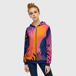 Толстовка на молнии женская Векторная абстракция с растениями - нейросеть, цвет: 3D-синий — фото 2